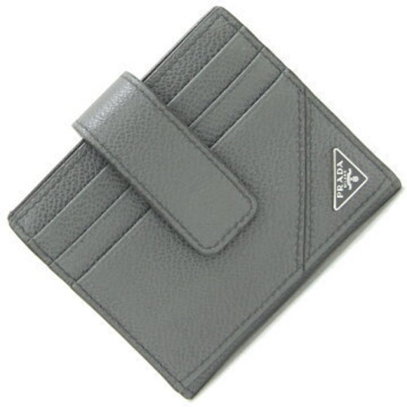 Prada Case Gray Leather Bifold Holder Triangle - Picture 1 of 8